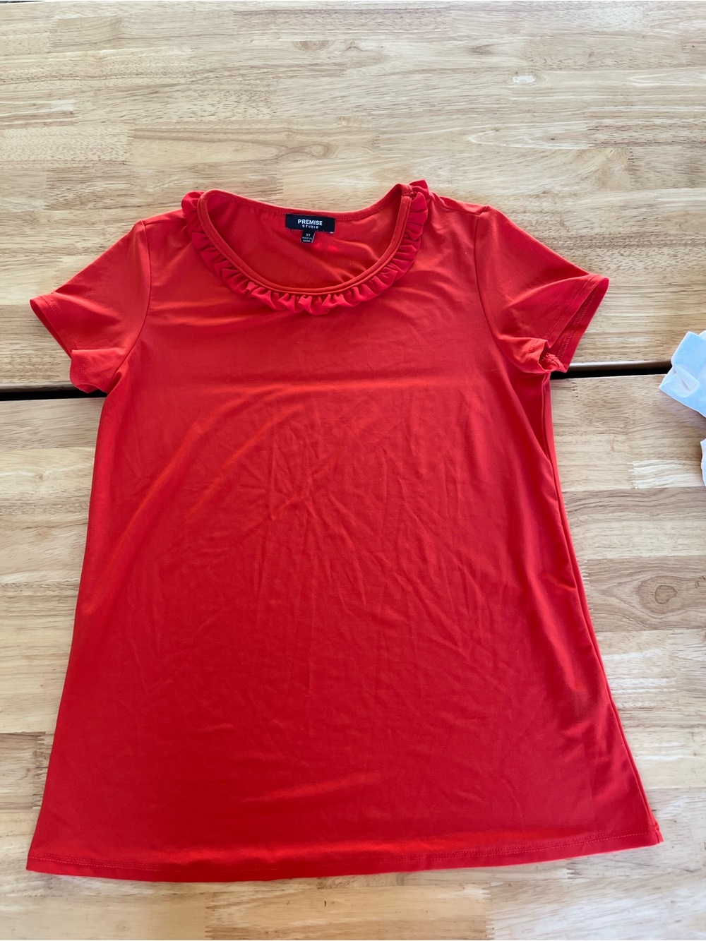 Premise Orange Ruffle-Neck Short Sleeve Tee